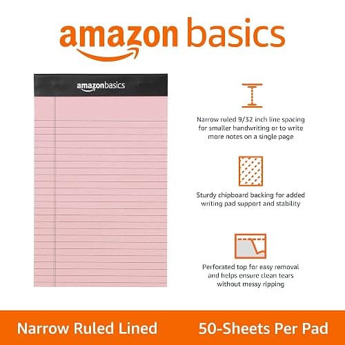 Amazon Basics Narrow Ruled 5-Inch by 8-Inch Lined Writing Note Pads, 6 Count (50 Sheet Pads), Multicolor thumbnail 3