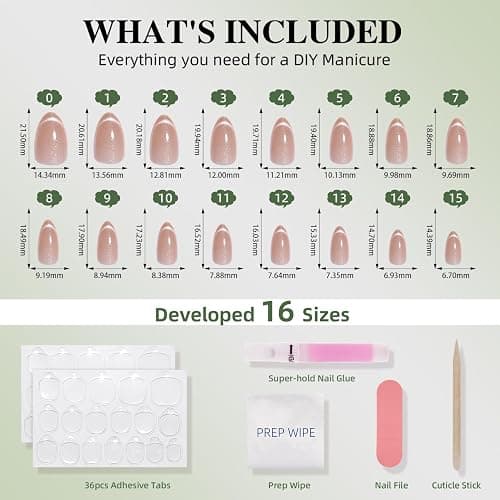 WiniBeauty Cat Eye French Tip Press On Nails - Nude Short Almond Fake Nails | Nude Cateye Press On Nails Reusable Stick On Nails in 16 Sizes, 32pcs False Nail Kit for Women & Girls thumbnail 4