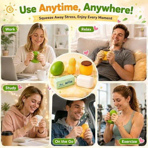 5PCS Crunchy Squishy Slow Crunchy Squishies Squeeze Stress Ball (5pcs) | Butter Mango Peanut Soap Pudding Asmr Filled, Stress Stick Rebound Calming Desk Decor Moldable Adults Party Favor thumbnail 7