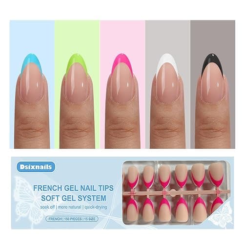 Short Almond French Tip Press on Nails, 150pcs Brighter Soft Press on Nails in 15Sizes, Pre-lasting Acrylic Gel Nail Tips, No Need to File Fake False Nail Tips Extension for Women Girl Nails - Image 1
