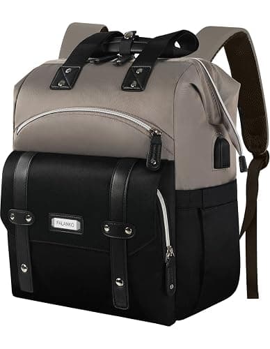 Laptop Backpack for Women,Stylish Doctor Nurse Teacher Work Travel Backpack for 15.6 Inch Laptop with RFID Anti-theft USB Charging Port College Purse Business Computer Bookbag Grey Black - Image 1