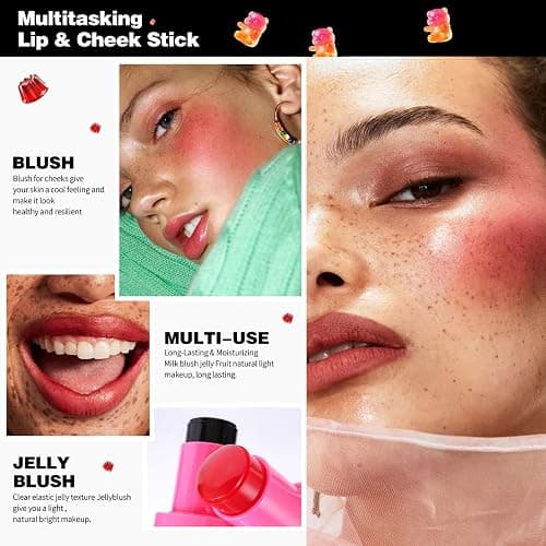 Multi-Use Water Jelly Tint Stick Sheer Lip & Cheek Stain Finish, 3-In-1 Cheek Blush & Eyeshadow & Lip Tinted Long-Lasting Moisture - 1,000+ Swipes Per Stick (# 07, 0.32oz) thumbnail 4