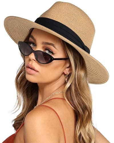 FURTALK Sun Hats for Women Men Adjustable Summer Panama Fedora Wide Brim UPF 80+ Foldable Packable Straw Beach Hat - Image 1