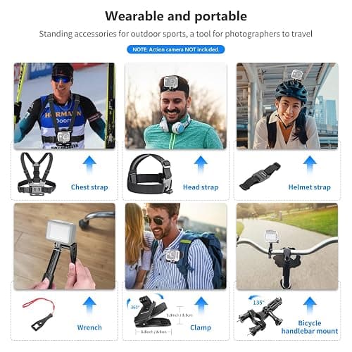 NEEWER 50 in 1 Action Camera Accessory Kit Compatible with GoPro Hero 12 11 10 9 DJI OSMO 4 3 2 Insta360 X3 X2 GO 3 SJCAM DBPOWER AKASO VicTsing APEMAN WiMiUS QUMOX Lightdow Campark Sony Sports DV thumbnail 4