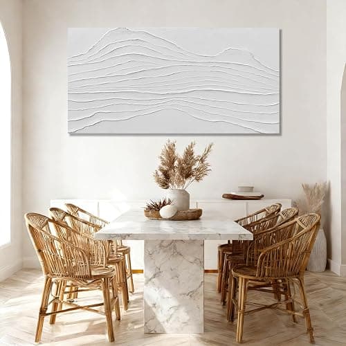GAIDUOMAI White Canvas Wall Art Abstract Textured Painting Line Pictures Wall Decor Hand Painted Modern Wall Art for Living Room Dining Room Kitechen 24x48 Inch thumbnail 4