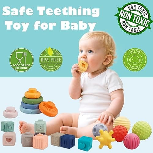 Weilim Montessori Toys Soft Stacking Building Blocks Rings Balls Sets 3 in 1 Baby Toys Bundle for Babies 6-12 Months Sensory for Toddlers 1-3 Teething Bath for Infants Learning Toy - 3 in 1 thumbnail 4
