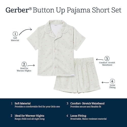Gerber Toddlers and Baby Girls' 2-Piece Coat Style Pajama Short Set - Cherries - 2T thumbnail 6