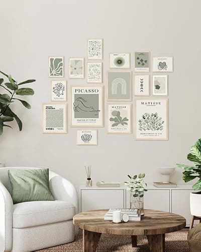 KBKBART Sage Green Room Decor Aesthetic Poster, Green Matisse Wall Art Prints, Minimalist Sage Green Wall Decor, Cute Line Flower Green Eclectic Gallery Art Wall Collage Set, Maximalist Wall Decor for Bedroom Dorm -Set of 16, Unframed thumbnail 5