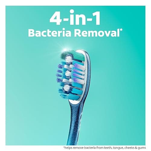 Colgate 360 Whole Mouth Toothbrush, Adult Toothbrushes Medium Bristles, Helps Remove Bad Breath Bacteria and Plaque, Medium Toothbrush Pack, Includes Cheek and Tongue Cleaner, 4 Pack thumbnail 3