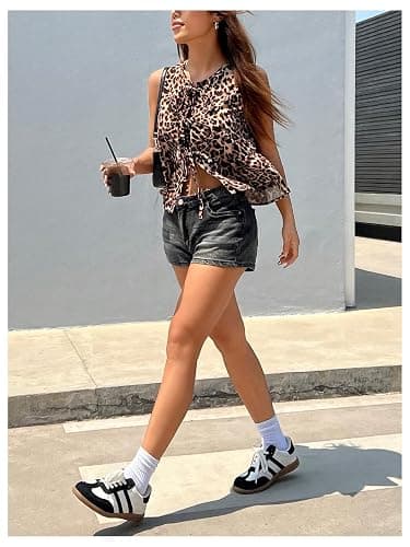 GORGLITTER Women's Cheetah Print Top Sleeveless Bow Tie Front Peplum Babydoll Vest Tops Going Out Blouse Shirt thumbnail 5