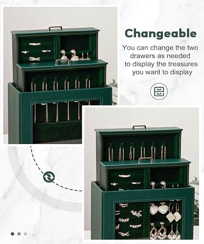 Homde Jewelry Organizer Girls Women Jewelry Box for Necklaces Rings Earrings Christmas Gift Bracelets Storage Case (Forest Green + Gold) thumbnail 4
