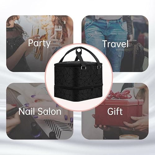 FCQQYWZ Nail Polish Organizer Case - Holds 42+ Bottles (15ml/0.5 fl.oz) and 1 Nail Lamp, Upgraded Double-layer Nail Polish Carrying Case Nail Storage Bag with Handles (Black) thumbnail 6