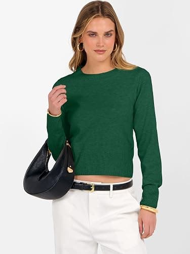 ANRABESS Women’s Long Sleeve Sweaters Cropped Crew Neck Business Casual Light Weight Sweater Tops Fall Fashion Clothes 2025 thumbnail 3