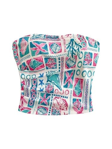 SOLY HUX Women's Summer Bandeau Tube Tops Boho Printed Strapless Fitted Crop Vest Shirts - Image 1