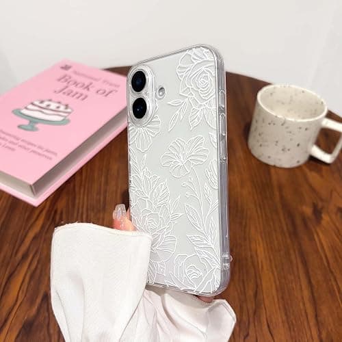 NITITOP Compatible for iPhone 17 Case Cute Clear Floral Flower Pattern for Girls Women Soft TPU Full Camera Lens Shockproof Protective Phone Cover - White thumbnail 7