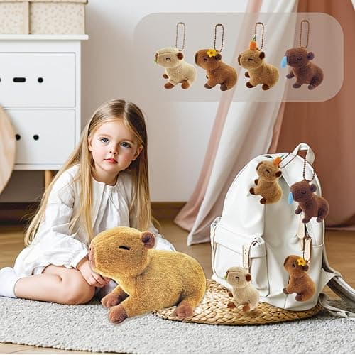 YUNCOL Capybara Plush，Cute Capybara Mommy Stuffed Animal with 4 Baby Capybara Plushies in Tummy，Kawaii Capybara Plush Toy Gift for Kids Girls Boys thumbnail 2