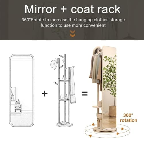 AnywaysWood 70"x19"Full Length Mirror with Stand,Coat Rack with Mirror,Solid Wood Floor Mirror,Swivel Mirrorfor Bedroom, Living Room, Cloakroom thumbnail 6