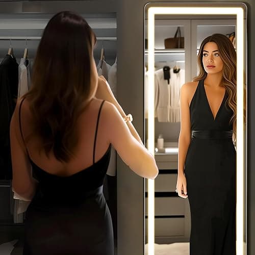 Aidoly LED Rectangular Full Length Mirror, 64"L x 21"W Body Standing Mirror | Shatterproof Tempered Glass, 3 Color Lighting Standing, for Bedroom Cloakroom Livingroom, White thumbnail 7