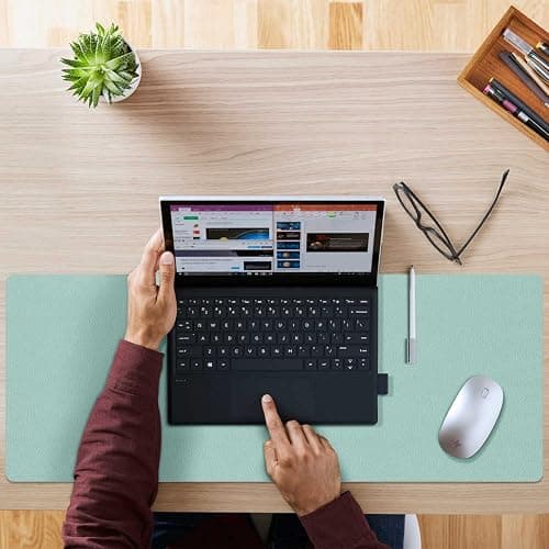 Desk Mat Large protector Pad - Multifunctional Dual-sided Office Desk Pad,Smooth Surface Soft Mouse Pad,Waterproof Desk Mat for Desktop, Pu Leather Desk Cover for Office/Home(Lake Blue, 23.6" x 13.7") thumbnail 6