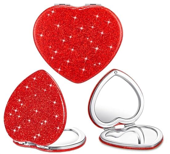mpowtech Red Heart Shaped Compact Mirror for Purse,1x/2x Magnification Cute Travel Mirror with Glitter,2.76 inch Double-Sided Mini Folding Mirror,Small Pocket Mirror for Gift,Travel Essentials thumbnail 9