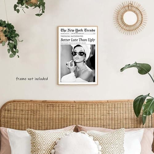 New York Trends Wall Art Black and White Newspaper Better Late Than Ugly Poster Canvas Prints Funky Feminist Posters Trendy College Wall Decor for Bar Cart Girl Dorm Room Bathroom Decorative 12x16inch Unframed thumbnail 4