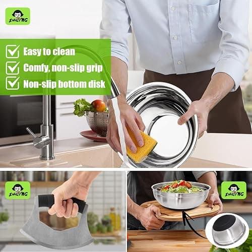 ZMCYNG Salad Chopper Bowl - Stainless Steel Salad Chopping Bowl, Salad Chopper Bowl and Cutter with Lid, Chef Grade Salad Chopper Blade and Bowl, Mezzaluna Mincing Knife, Super-fast Salad Prep thumbnail 6