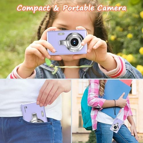 Digital Camera 1080P FHD 44MP with 2.4" LCD Screen,16X Digital Zoom, Compact Portable Vlogging Camera with 32gb SD Card for Kids Teen Students Beginner (Purple) thumbnail 6