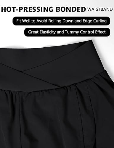 Blooming Jelly Women's Workout Shorts Athletic Running Shorts Crossover High Waisted Gym Shorts with Zipper Pockets thumbnail 4