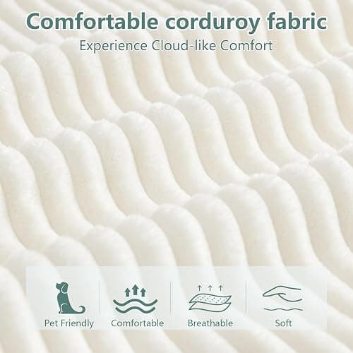 LUCKHAO 55'' Oversized Accent Chair, Comfy Corduroy Single Sofa with 3 Pillows, Upholstered Round Chair with Extra-Wide & Deep Seat for Living Room & Bedroom, White thumbnail 4