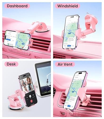 VICSEED Pink Phone Holders for Your Car, [True Military-Grade Shockproof Strongest Suction Power], 3-in-1 Dashboard Windshield Vent, Truck Boat Stand Cell Phone Mount for iPhone Android All Phones thumbnail 2