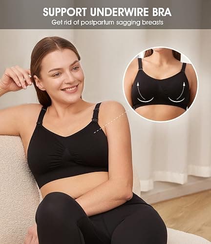 HOFISH Maternity Nursing Bras for Breastfeeding Comfort Seamless Wirefree Pregnancy Bras S-XXL with Bra Extenders & Clips thumbnail 6