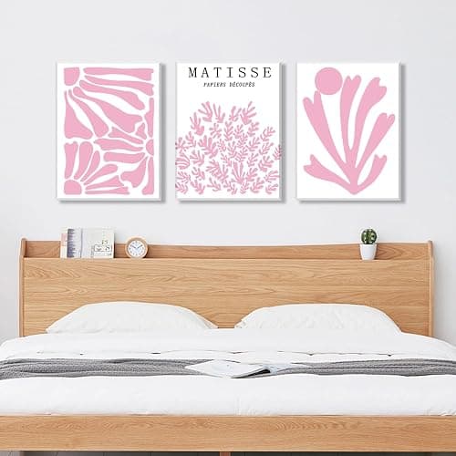 Pink Matisse Abstract Floral Wall Art Framed 16x24 inch Set of 3 Light Pink Flower Market Canvas Poster Prints Aesthetic Pictures Large Modern Danish Pastel Women Wall Decor for Living Room Bedroom thumbnail 4