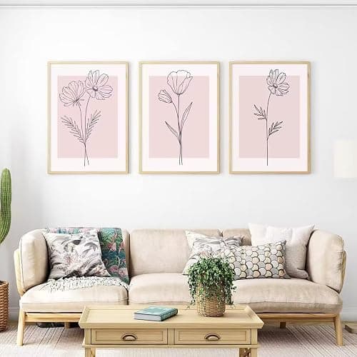 Baccone Pink Wall Art Pictures Decor Blush Pink Flower Canvas Painting Floral Botanical Wall Art Girl Room Poster Aesthetic Coquette Artwork for Bedroom Office Bathroom 12x16 Inch UNFRAMED set of 3 thumbnail 5