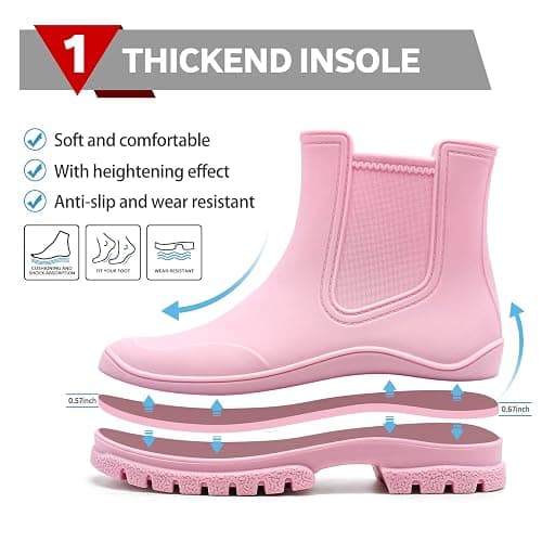 Women's Rain Boots, Comfortable Elastic Adult Ankle Booties, Fashion Mid Heel Chelsea Boots, Waterproof Non-Slip Chunky Platform Lug Sole Short Garden Boots thumbnail 4