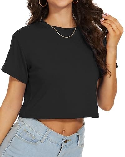 Womens Summer Crop Tops Short Sleeve Round Neck T-Shirts Loose Fit Casual Blouse thumbnail 3