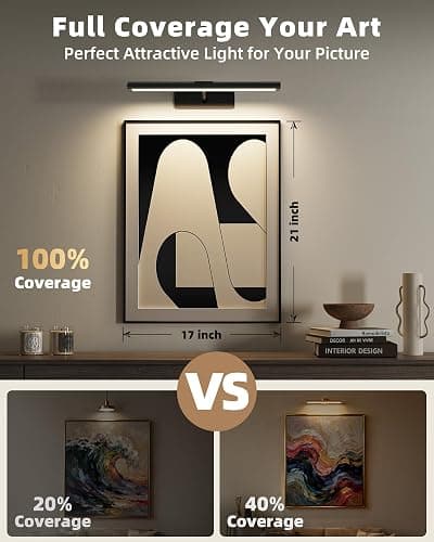 EZVALO Picture Light for Wall, Built-in 4800mAh Rechargeable Wireless Battery Lights for Painting, 16In Dimmable Remote Magnetic LED Art Light, Colors Temperatures, for Gallery, Living Room(Black-3P) thumbnail 2