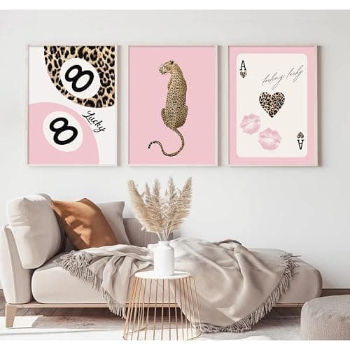 Lhoiplme Cheetah Trendy Wall Art Preppy Leopard Canvas Print Cheetah Room Wall Decor 8 Ball Poster Y2k Pink Coquette Luxury Print Lucky Aesthetic Fashion Pictures for Bedroom 12x16x3 Inch Unframed thumbnail 6