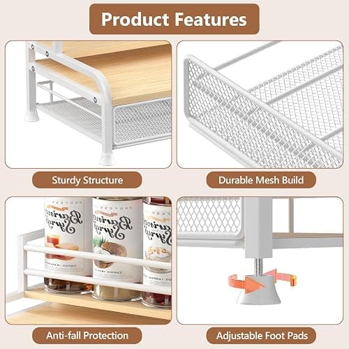 PONEYA Coffee Syrup Rack Organizer, 3-Tier 8 Bottles Syrup Rack with 35 K Cup Storage Basket for Coffee Bar, Countertop Bottle Holder Stand for Wine, Dressing for Kitchen Cafe Station- White thumbnail 6