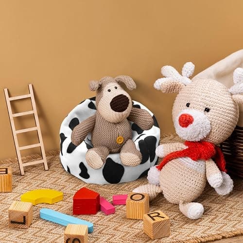 Doll Car Seat Compatible with Labubu, Handmade Bean Bag Chair for 15-17cm Doll, Anti-Slip Bottom, Cute Doll Accessories for Display, Fans&Collectors Gifts, Durable Corduroy Fabric (Cow Print) thumbnail 2
