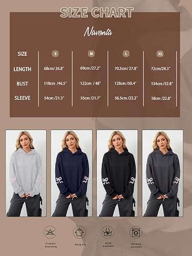 Navonta Womens Bow Graphic Hoodie Cute Bow Sweater Oversized Long Sleeve Fleece Sweatshirt Drop Shoulder Pullover Tops thumbnail 4