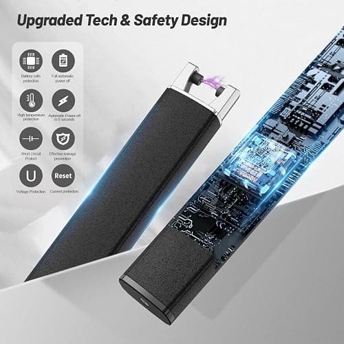 VEHHE Candle Lighter, Windproof Electric Lighter with Lock & LED Display | Black | Extended Handle Design | USB-C Rechargeable Design | Windproof Pulse Electric | Ignition Lighters for Candle Camping thumbnail 7