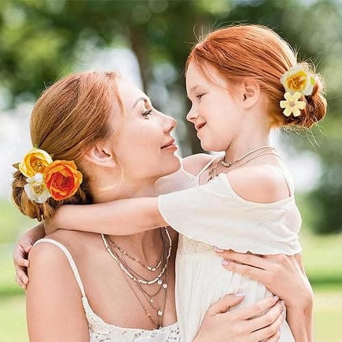 21 PCS Hair Flowers Boho Hair Barrettes Accessories Hawaiian Silk Flower Clips Girls Orange Floral Bride Headpiece Festival(Orange & Yellow) thumbnail 5