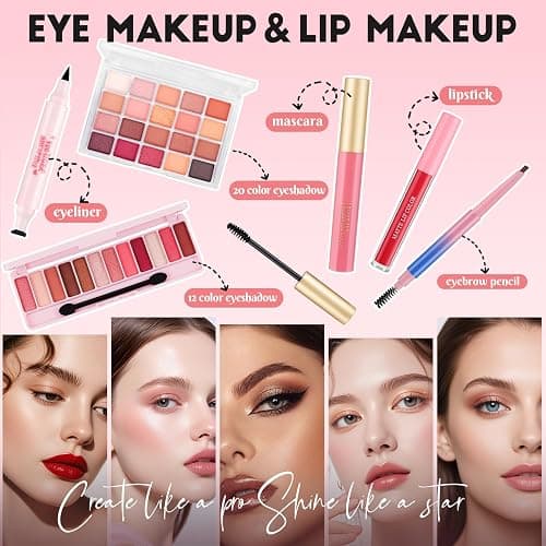 All In One Makeup Kit for Teen Girls Beginners with Foundation,Eyeshadow, Lipstick, Eyeliner, Mascara, Brushes, Bag, Travel Friendly MakeUp Gift Set, Birthday Gifts for Teen Girls, Graduation Gifts thumbnail 4