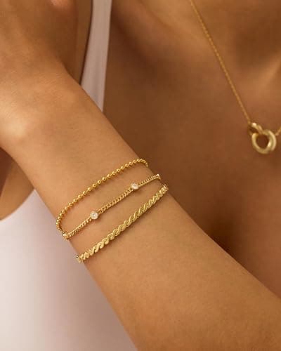 PAVOI 18K Gold Plated Chain Bracelet Pack for Women | Jewelry Set of 5 Stackable Bracelets Paperclip Snake Rope Figaro Beaded Chains thumbnail 2