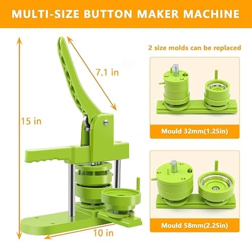 MK.Bear Button Maker Machine - Multiple Sizes 1.25in+2.25in, Kit for DIY Gifts, Button Press Machine with Free 200PCS 32-58mm Supplies & 2 Circle Cutter thumbnail 2