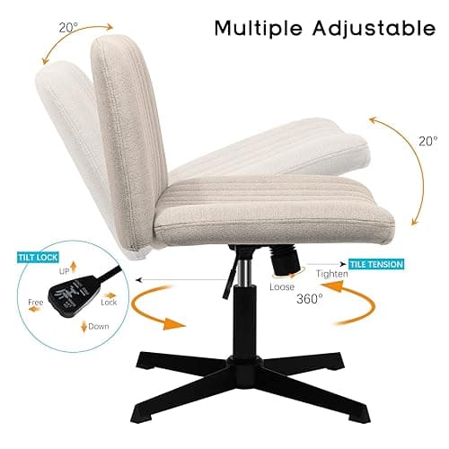 PUKAMI Criss Cross Chair,Comfy Cross Legged Office Desk Chair No Wheels,Modern Fabric Swivel Adjustable Height Mid Back Wide Seat for Home Office Computer Makeup Vanity Task(Beige) thumbnail 8