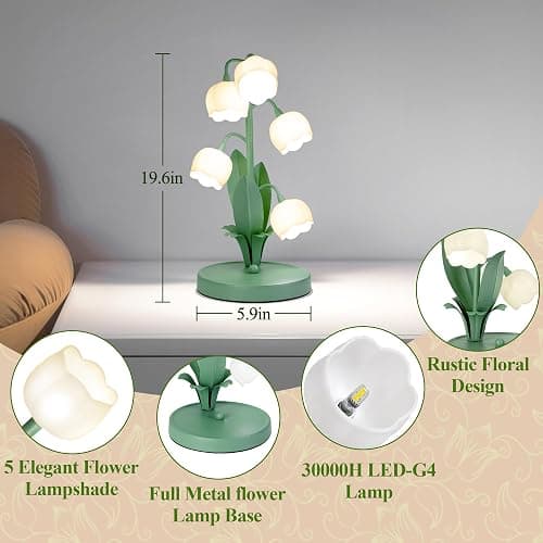 WERFOP Lily of The Valley Lamp, Green Flower Lamp for Home, 3 Color Adjustable Cute Bedside Night Light for Bedroom Dorm Living Room Office Home Decor (Green)​​ thumbnail 3