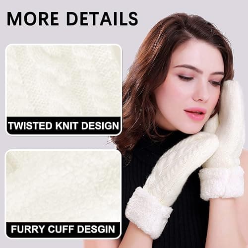 Women's Winter Gloves Warm Lining - Cozy Wool Knit Thick Gloves Mittens thumbnail 3
