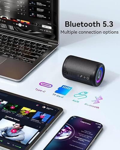 LENRUE Small Portable Bluetooth Speaker with Lights, TWS Stereo Surround Sound, Type C Powered, Bluetooth 5.3, AUX TF Card Input, Wireless for Outdoor Home, Coolest Gifts thumbnail 5
