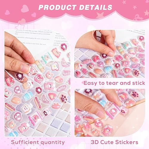 3D Puffy Stickers, 10 Sheets 500+ Kawaii Cute Mini Decorative Bubble Stickers for Phone Case Notebooks Scrapbooks Handbooks Decoration thumbnail 4